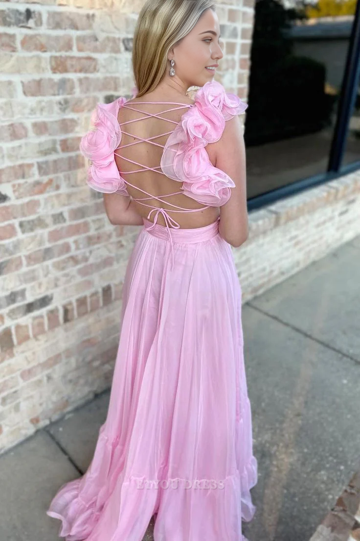 A Line V-Neck Backless Pink formal dresses Bridesmaid Dresses evening gown Prom Dress